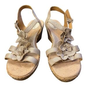 Bjornndal Cork Wedge Sandals Metallic Gold Floral Adjustable Women 11M